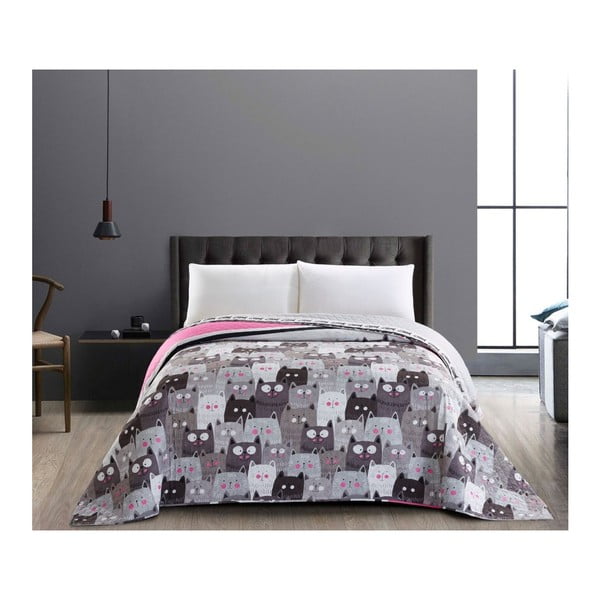 Двустранна сива покривка за легло от микрофибър Cat Invasion, 170 x 210 cm Cats Invasion - DecoKing