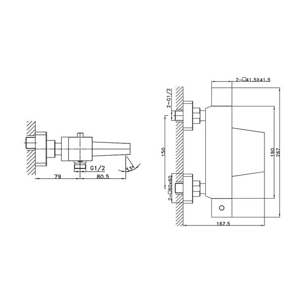 Стенна батерия за вана в лъскаво-сребрист цвят (1 изход) Latus – Sapho-image-1