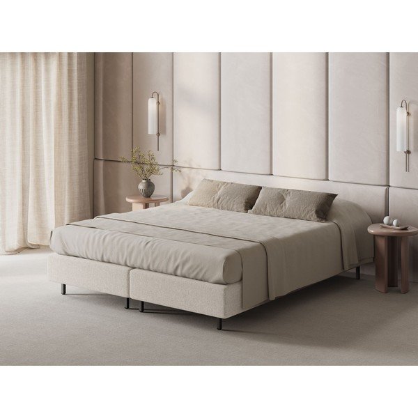 Кремаво тапицирано двойно легло без табла 160x200 cm Whale – Micadoni -image-1