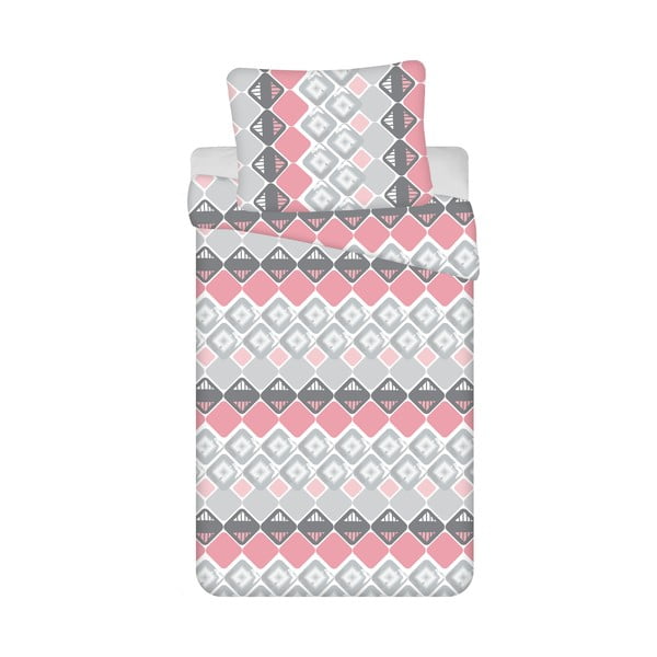 Розово и сиво памучно спално бельо от 4 части за единично легло 140x200 cm Dikona - Jerry Fabrics