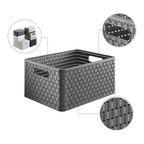 Тъмно сива рециклирана пластмасова кошница за съхранение Country - Rotho-image-2