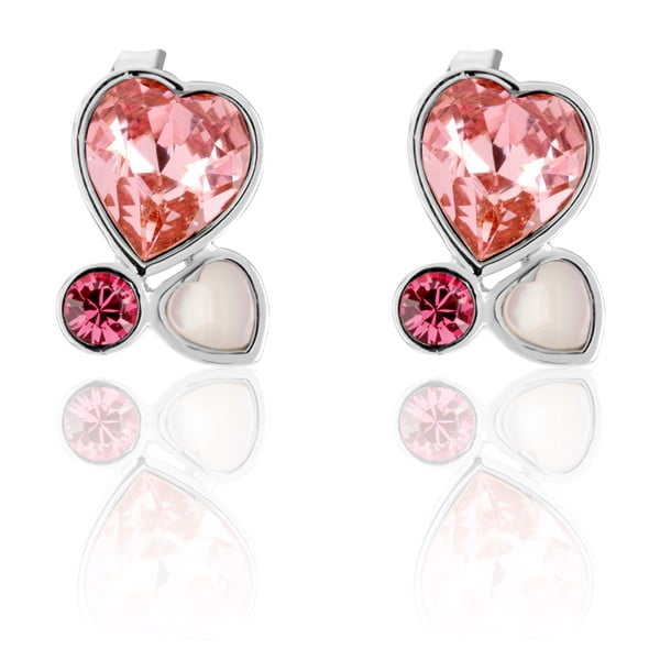 Обеци с розови кристали Heart Love - Swarovski Elements Crystals