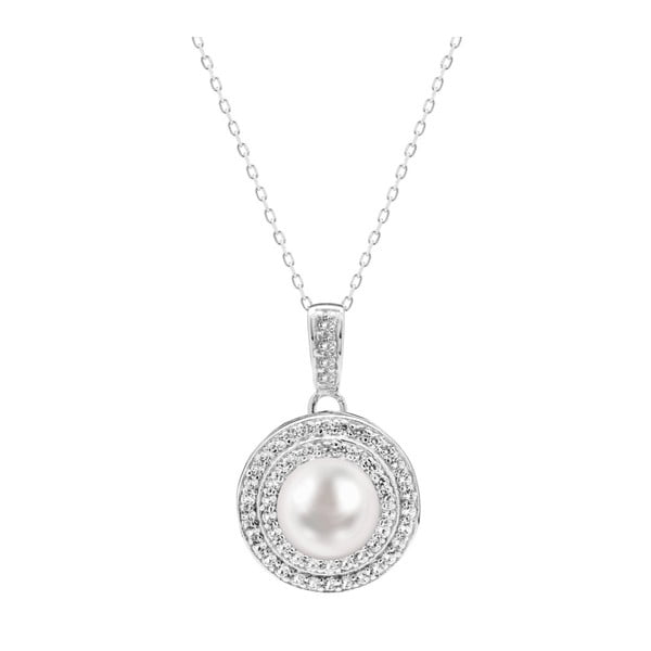 Stříbrný náhrdelník s bílou perlou a safíry GemSeller Gisel