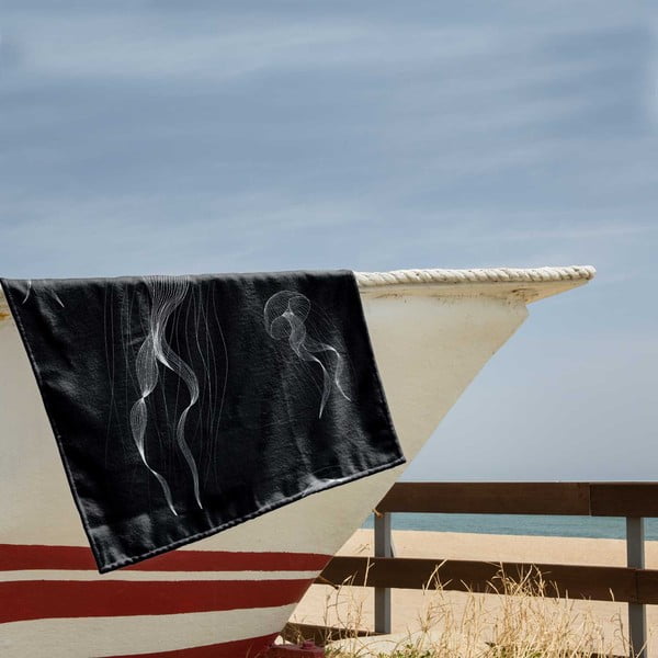 Черно-бяла плажна кърпа 90x180 cm Jellyfish - DecoKing-image-1
