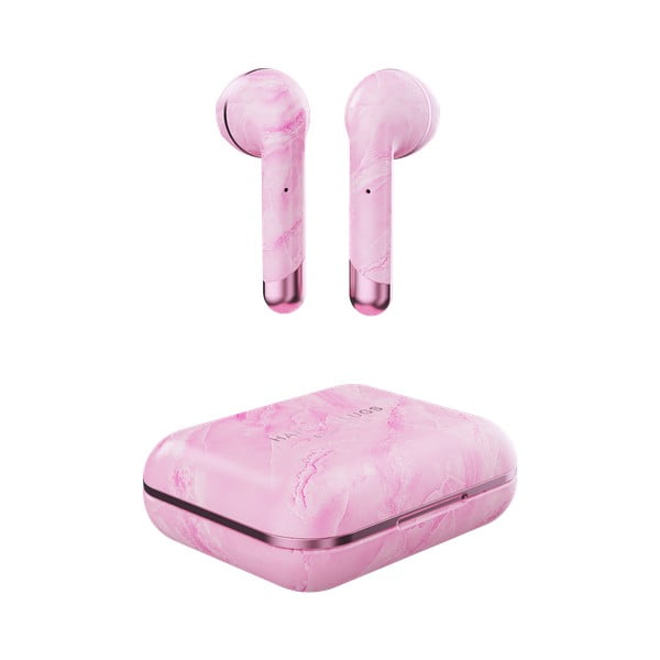 Розови безжични слушалки с кутия Air 1 Marble - Happy Plugs