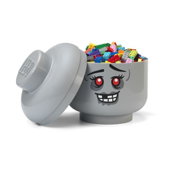 Сива пластмасова детска кутия за съхранение ø 24x27 cm Head Zombie L – LEGO®-image-1