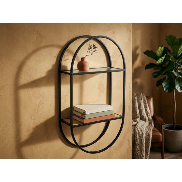 Черен/в естествен цвят на няколко нива метален стенен рафт 35 cm Mataram – Premier Housewares-image-1