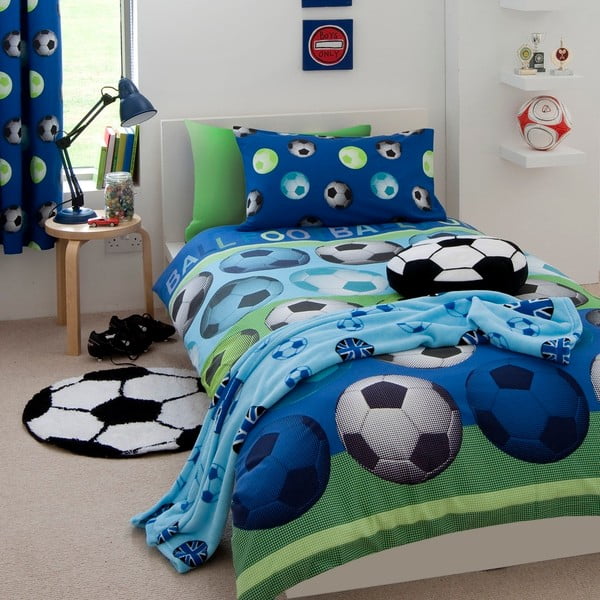 Синьо детско спално бельо Футбол, 135 x 200 cm - Catherine Lansfield