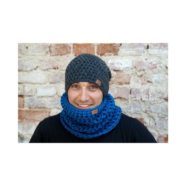 Тъмно сива ръчно плетена нощна шапка - DOKE-image-2