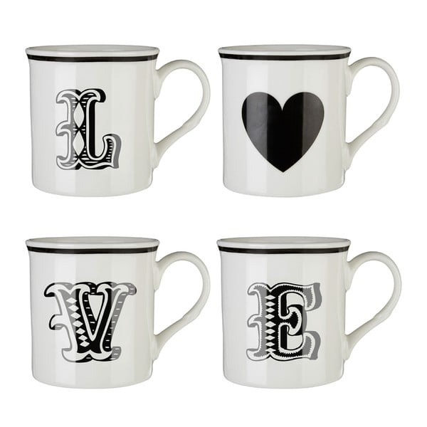 Комплект от 4 черно-бели чаши Love - Premier Housewares