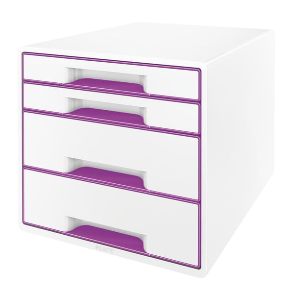 Кутия за чекмеджета в бяло и лилаво WOW CUBE, 4 чекмеджета Cube - Leitz