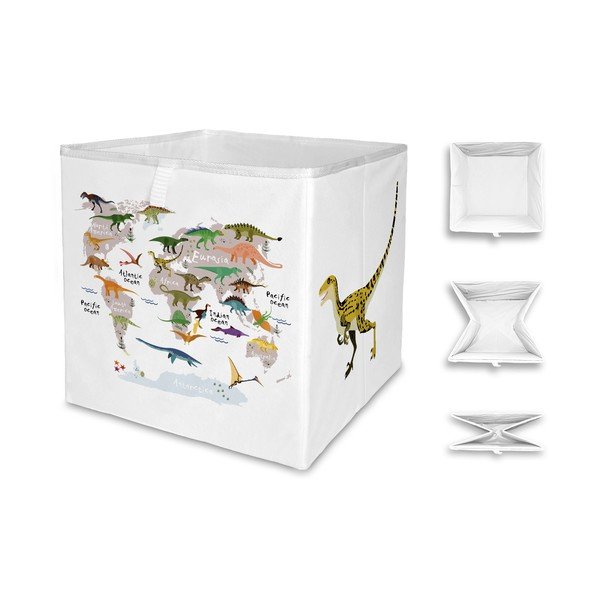 Бял текстилен органайзер за детски играчки  32x32x32 cm Dino World Map – Butter Kings-image-2