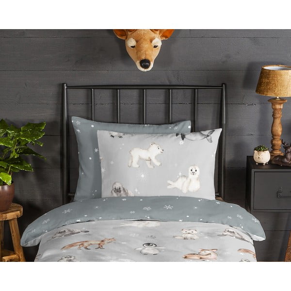 Сиво единично  фланелено детско спално бельо 140x200 cm Cira – Good Morning-image-2