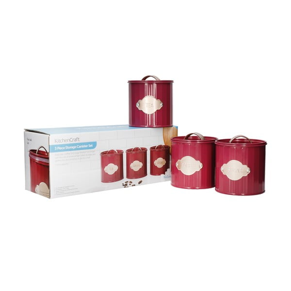 Червени стоманени буркани за храна в комплект от 3 - Kitchen Craft-image-4