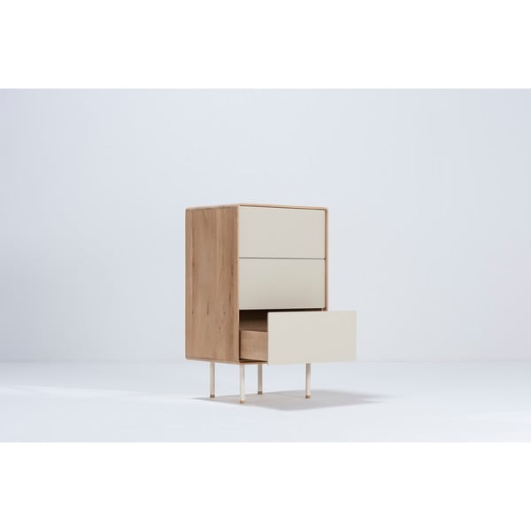 Бял/естествен висок скрин от масивен дъб 60x100 cm Fina – Gazzda-image-1