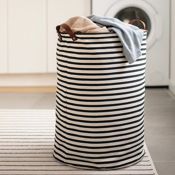 Черно-бял текстилен кош за пране 54 l Stripe – Premier Housewares-image-1