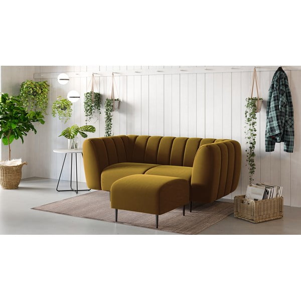 Меденожълта кадифена табуретка за крака Shel - Ghado-image-1