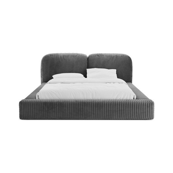 Сиво тапицирано двойно легло с място за съхранение и включена подматрачна рамка 200x200 cm Martina – Micadoni -image-4
