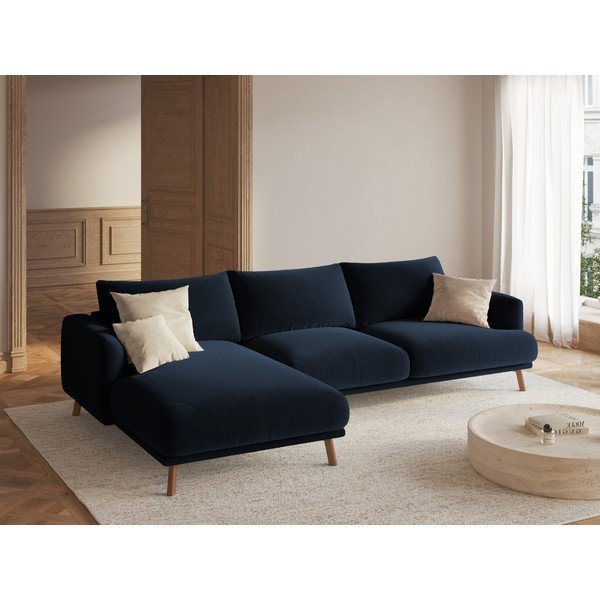 Тъмносин кадифен ъглов диван (ляв ъгъл) Naomi – Micadoni -image-1