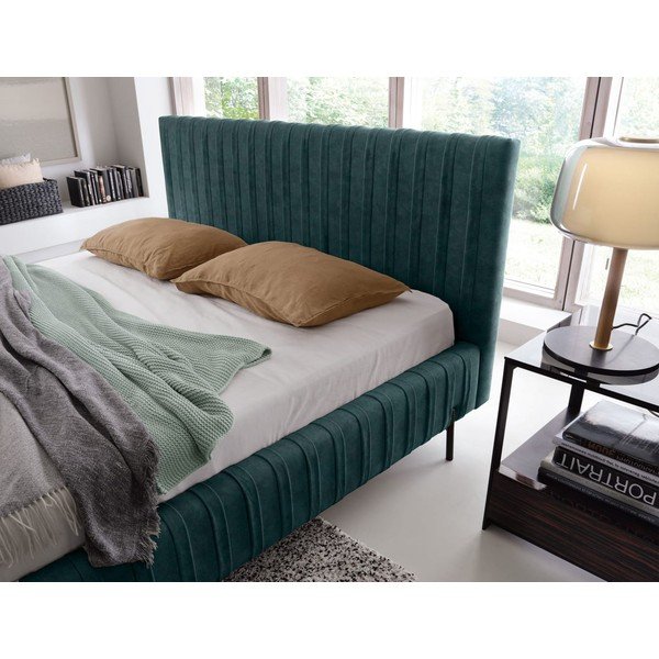 Двойно легло тапицирано с място за съхранение и включена подматрачна рамка в петролен цвят 160x200 cm Plissa – ELTAP-image-3