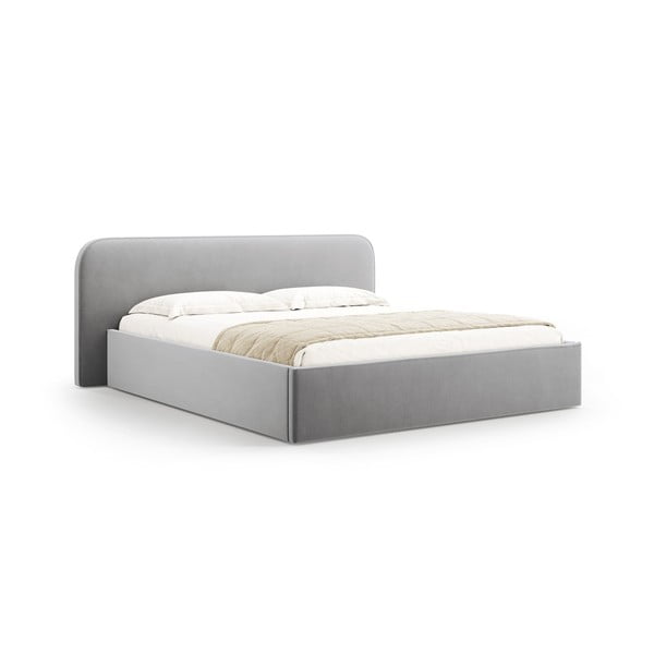 Светлосиво двойно тапицирано легло с място за съхранение с включена подматрачна рамка 180x200 cm Elizabeth – Micadoni 