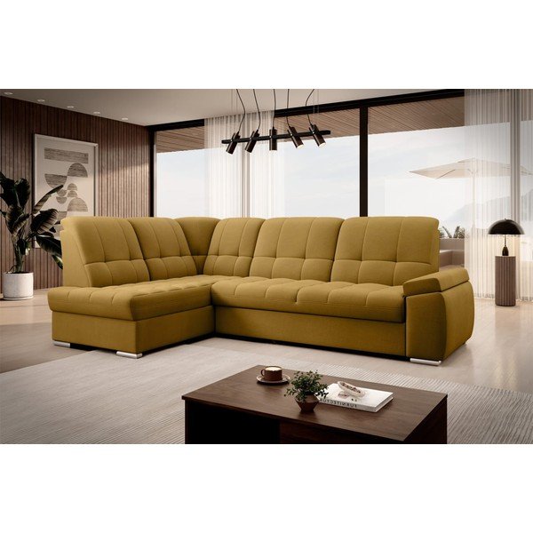 Жълт кадифен разтегателен ъглов диван с място за съхранение (ляв ъгъл L форма) Sado – ELTAP-image-4