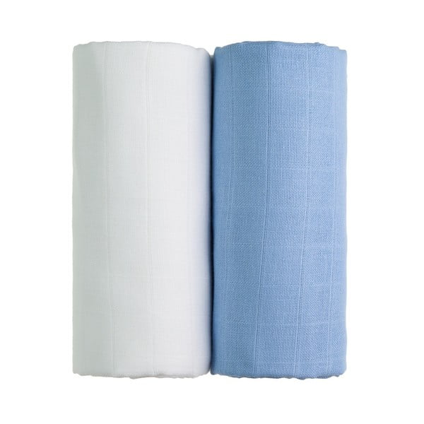 Комплект от 2 памучни кърпи за баня в бяло и синьо, 90 x 100 cm Tetra - T-TOMI