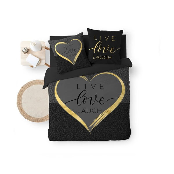 Черно двойно  памучно спално бельо 200x200 cm Crazy Love – douceur d'intérieur