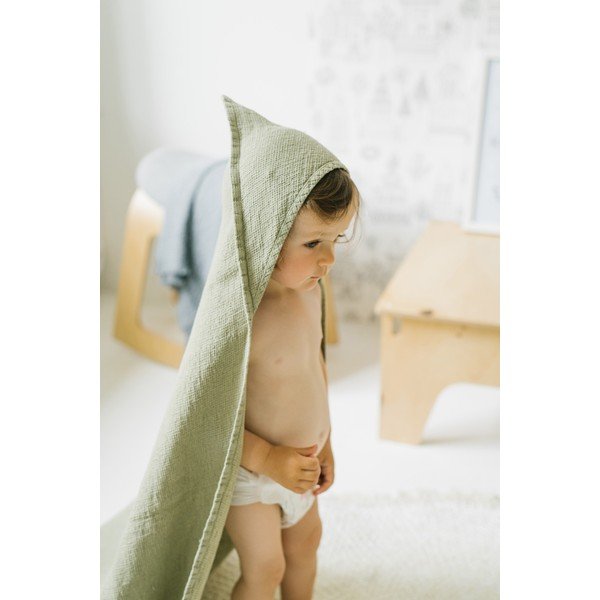Бебешко зелена хавлиена кърпа с качулка Linen Tales Waffle, 100 x 100 cm-image-2