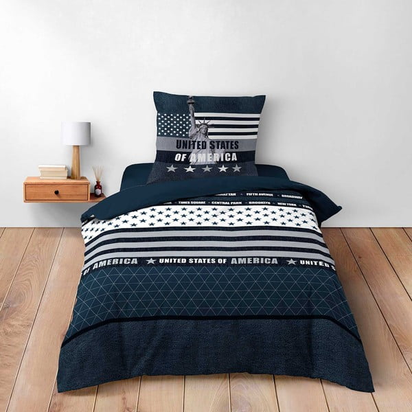 Тъмносиньо единично  памучно спално бельо 140x200 cm States – douceur d'intérieur-image-1