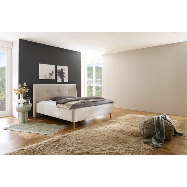 Бежово двойно легло 180x200 cm тапицирано с място за съхранение с включена подматрачна рамка Madea – Meise Möbel-image-1