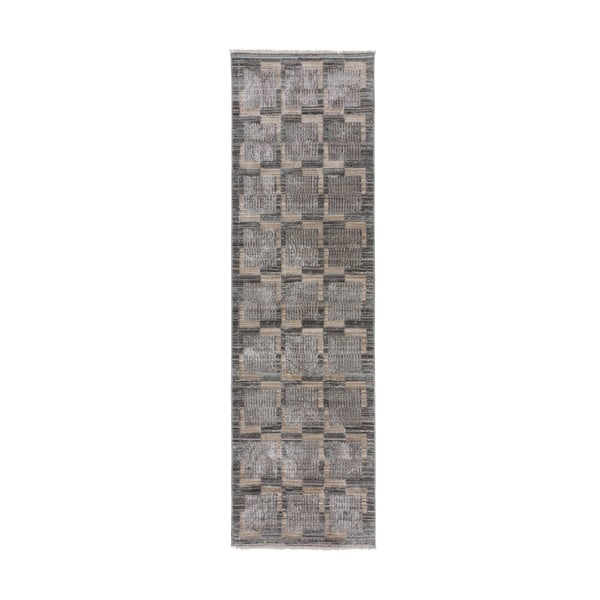 Сиво-бежова пътека 66x300 cm Evelyn Blocks – Flair Rugs