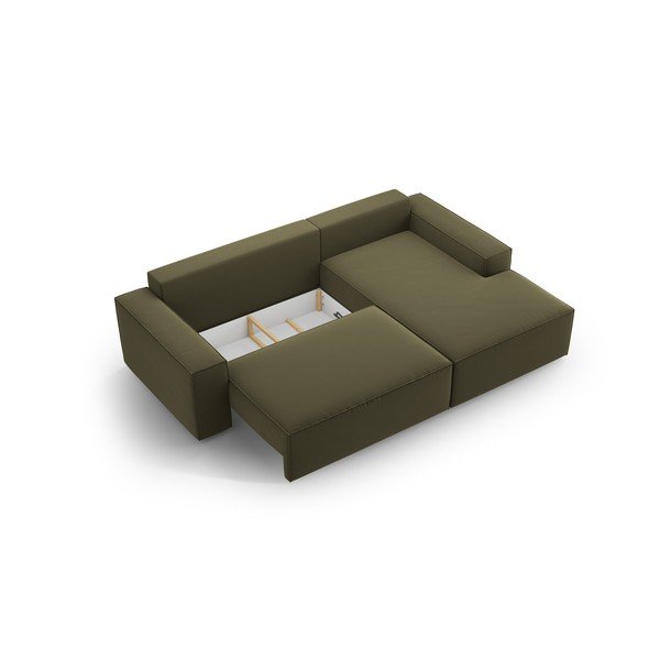 Зелен кадифен разтегателен с място за съхранение ъглов диван (десен ъгъл) Jodie – Micadoni -image-4