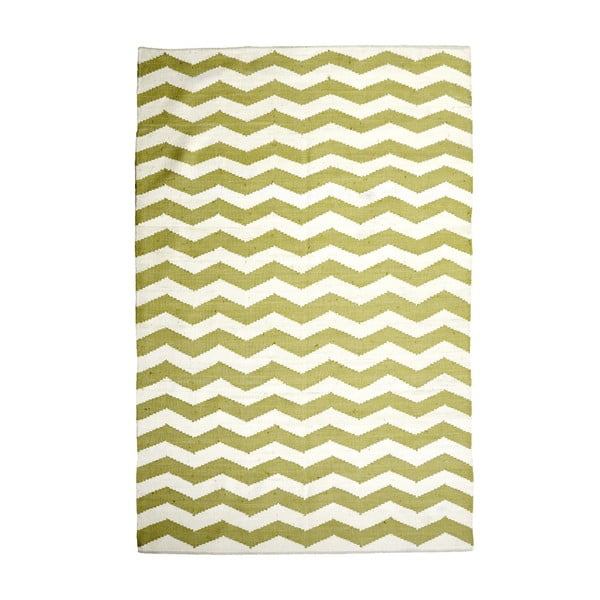 Bavlněný koberec Chevron Ivory/Green, 160x230 cm