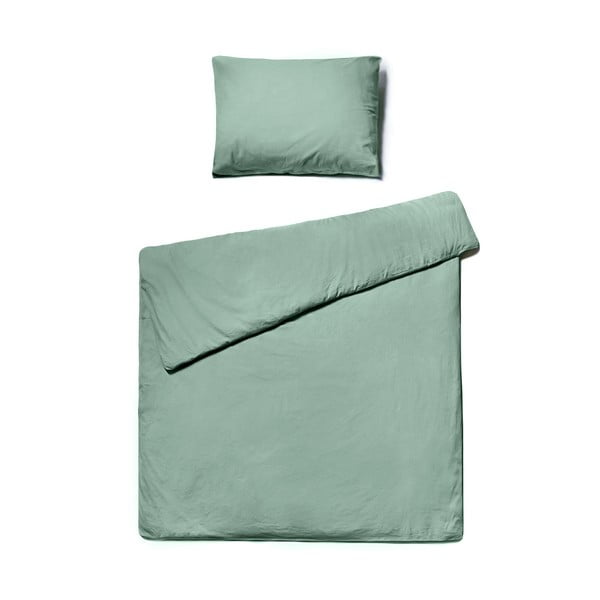 Мента зелено спално бельо за единично легло от измит памук , 140 x 200 cm - Bonami Selection