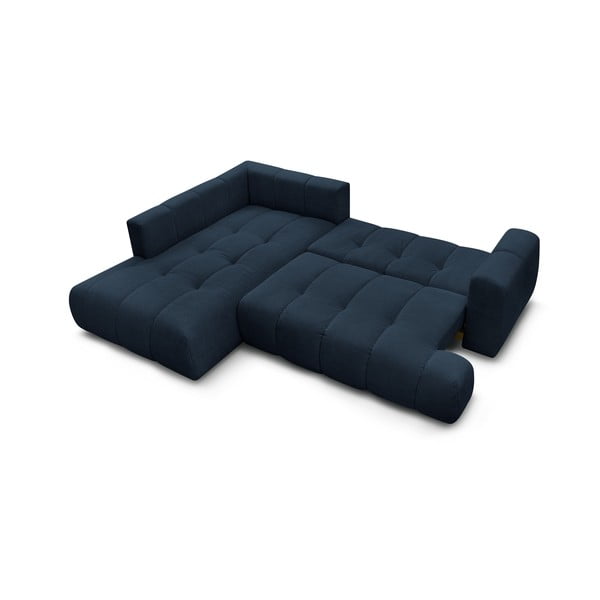 Тъмносин сгъваем/с място за съхранение ъглов диван (ляв ъгъл/L форма) Fuji – Bobochic Paris-image-4