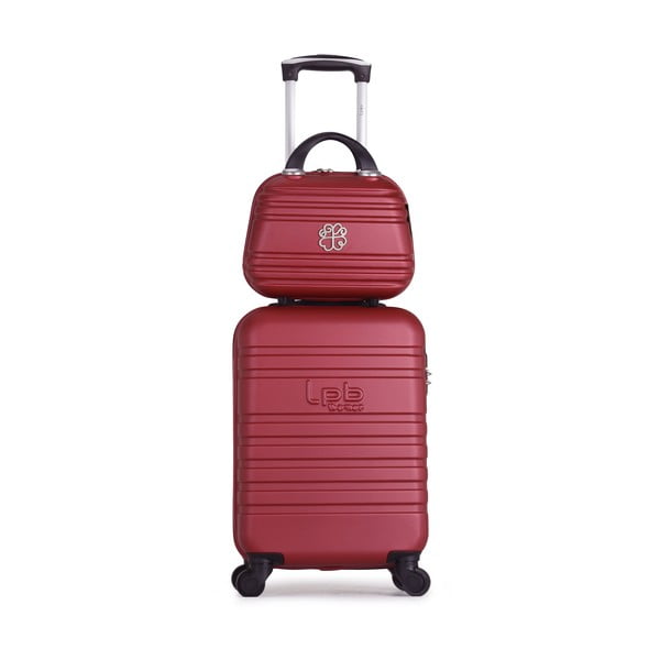 Комплект червен багаж на 4 колела и козметичен куфар Aurelia в цвят бордо - LPB