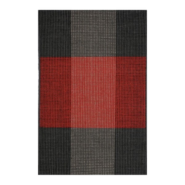 Červeno-šedý  ručně tkaný vlněný koberec Linie Design, 90 x 160 cm