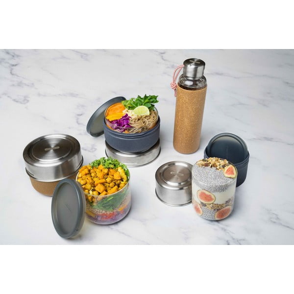 Стъклена бутилка за вода с оранжев силиконов ръкав , 600 ml G-Bottle - Black + Blum-image-3