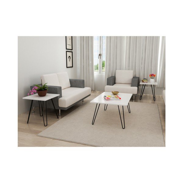 Комплект от 3 бели масички за кафе Seren - Furny Home-image-2