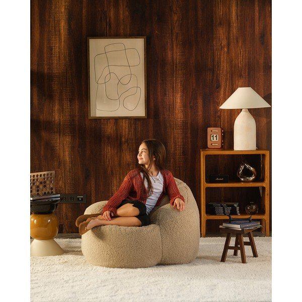 Бежов детски пуф от изкуствен косъм Momo – Wigiwama-image-4