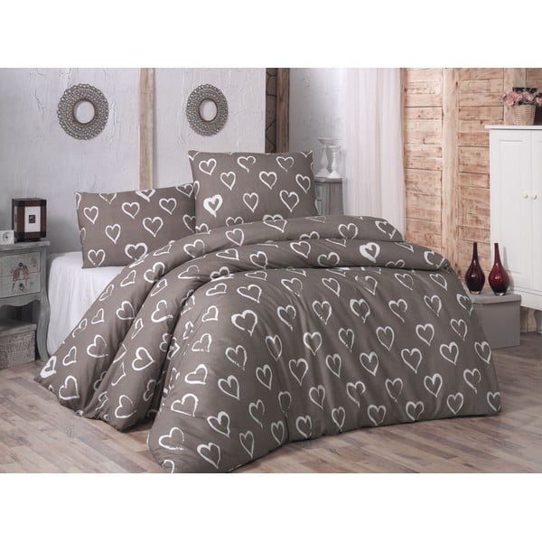 Памучно спално бельо с чаршаф за двойно легло и 2 калъфки за възглавници Сърца, 200 x 220 cm Amaour - Mijolnir
