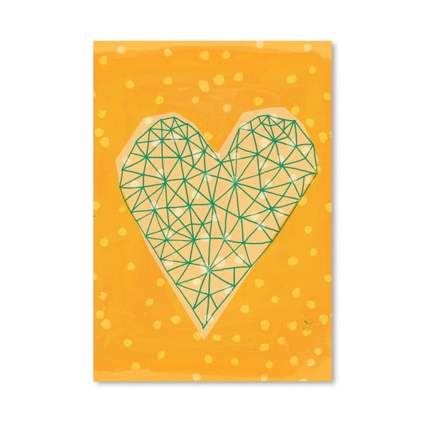 Plakát Geometric Heart in Yellow, 30x42 cm