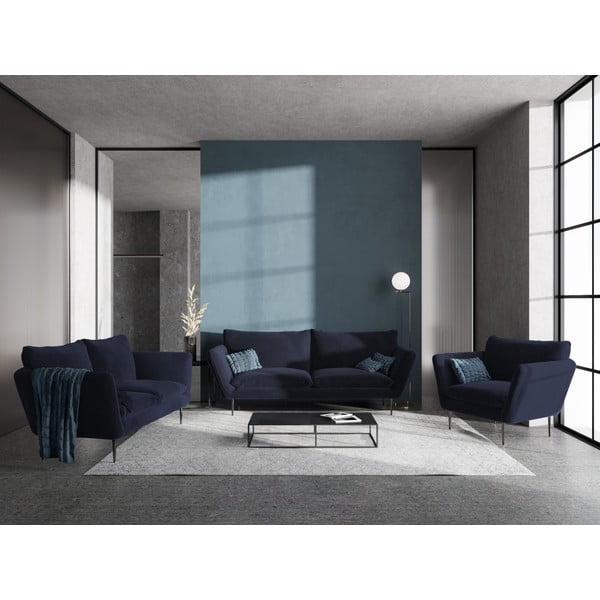 Tmavě modrá sametová pohovka Mazzini Sofas Acacia, délka 175 cm-image-1