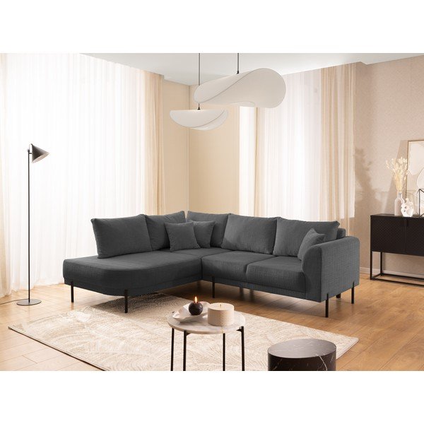 Тъмносив шенилов ъглов диван (ляв ъгъл/L форма) Mauris  – Ropez-image-1