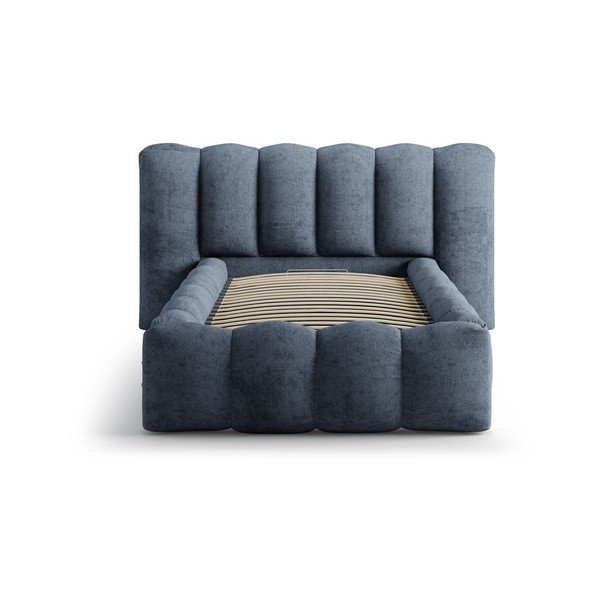 Тъмносиньо единично легло 90x200 cm тапицирано с място за съхранение с включена подматрачна рамка Lupine – Micadoni -image-3