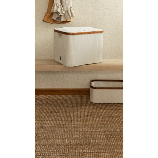 Кремава текстилна кутия за съхранение с капак 40,5x33x30 cm Bamboo/Linen – Bigso-image-1
