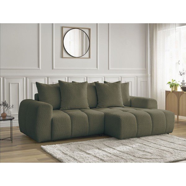 Сгъваем ъглов диван с място за съхранение от букле в цвят каки (десен ъгъл) Roxelane – Bobochic Paris-image-3