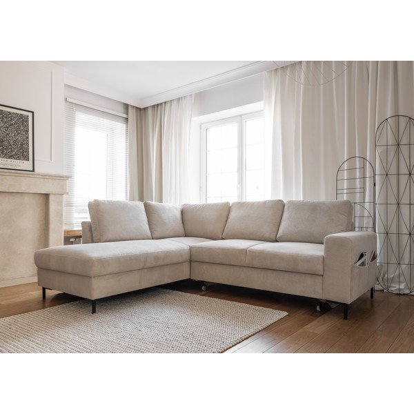 Бежов разтегателен ъглов диван от рипсено кадифе (ляв ъгъл) Lofty Lilly – Miuform-image-3