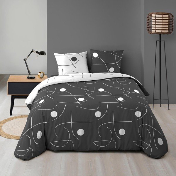 Бяло/тъмносиво двойно /удължено 3 части спално бельо от микрофибър 240x220 cm Sonate – douceur d'intérieur-image-2